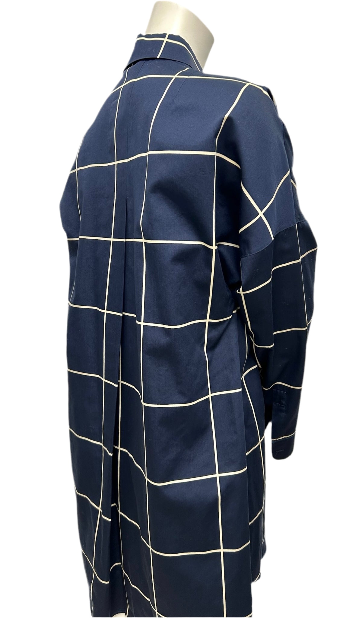 Akris Navy Blue Checkered Button Up Tunic Shirt Size 6