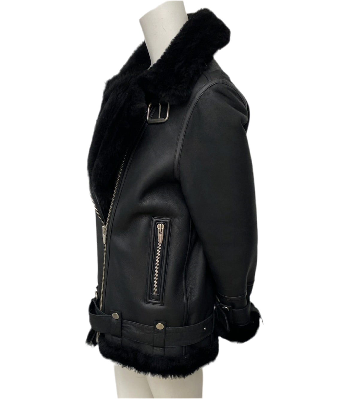 The Arrivals Black Shearling Leather Jacket Size XS