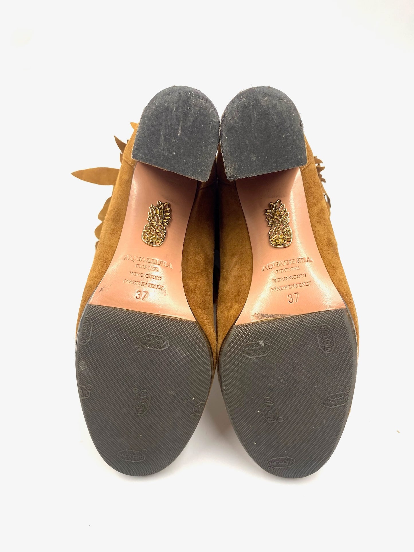Aquazzura Camel Suede Fringe Booties Size 37