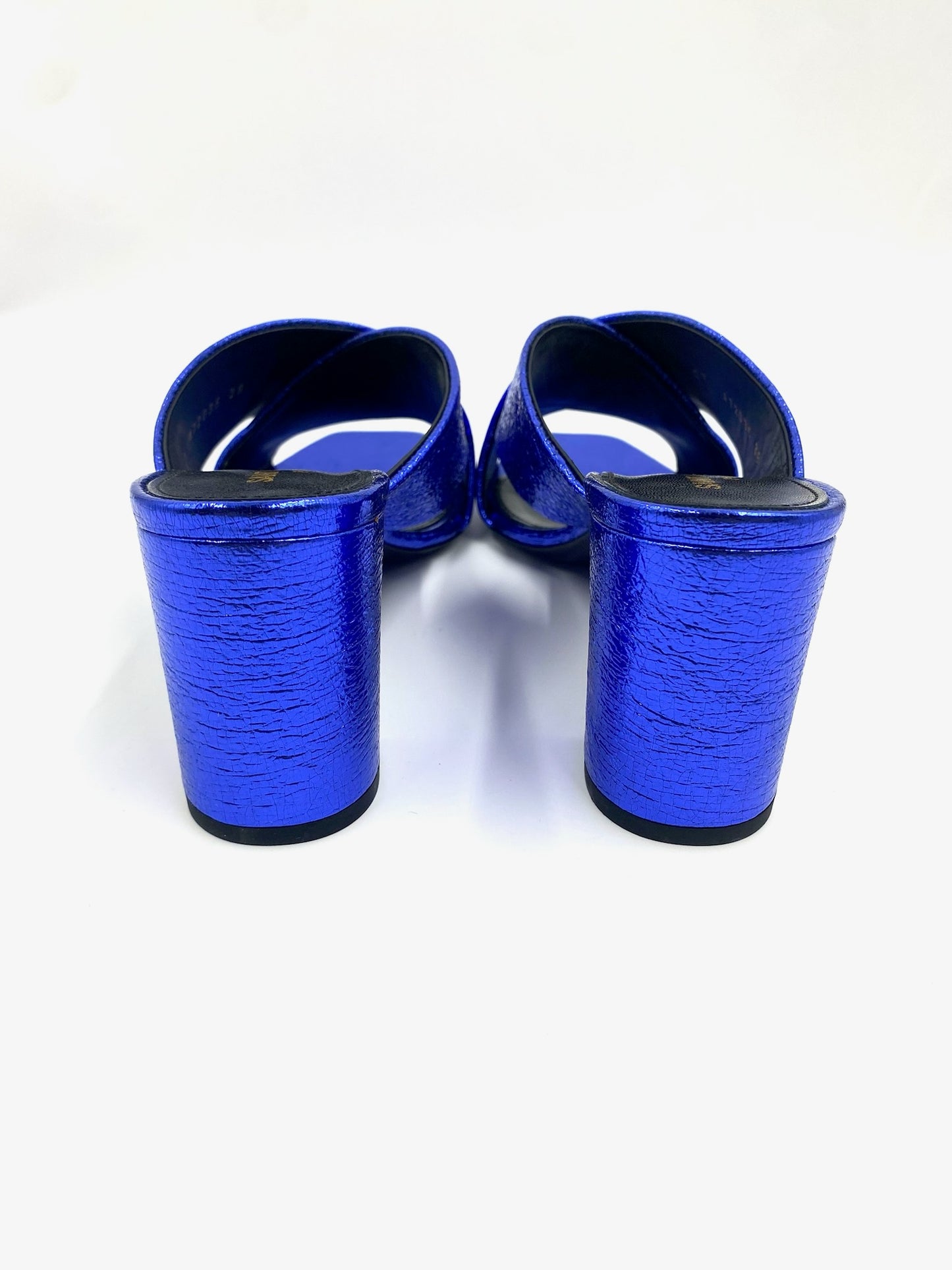 Brand New Saint Laurent Metallic Blue Lou Lou Mule Size 38