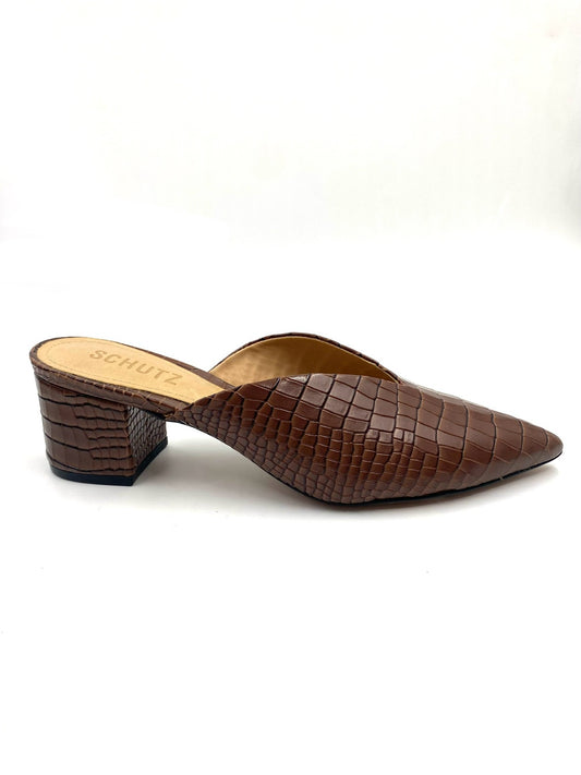 New Schutz Brown Embossed Leather Mule Size 5B