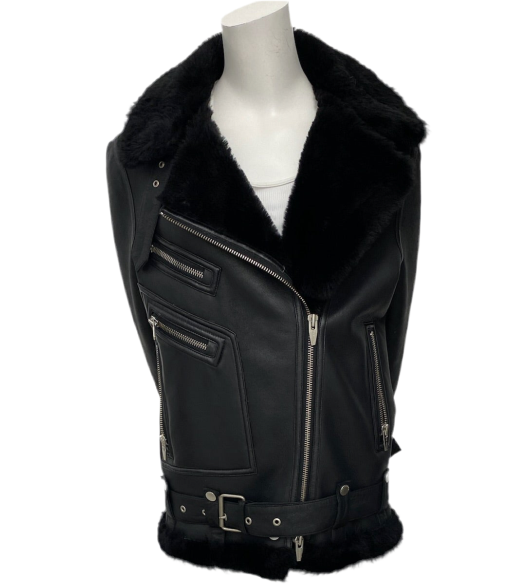 The Arrivals Black Shearling Leather Jacket Size XS