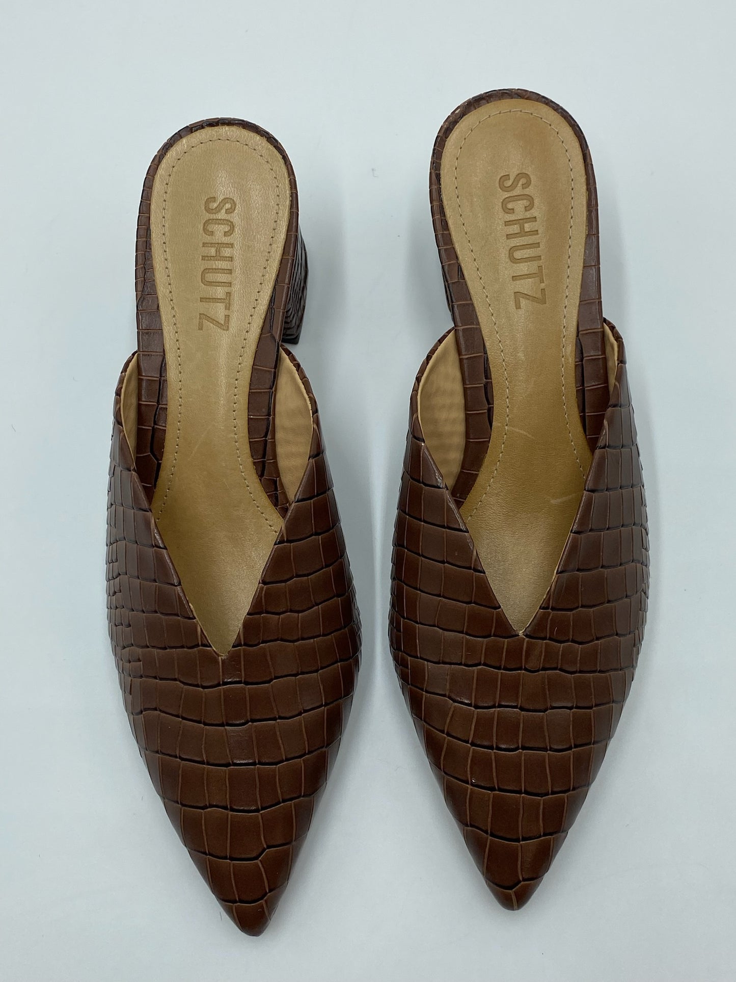 New Schutz Brown Embossed Leather Mule Size 5B