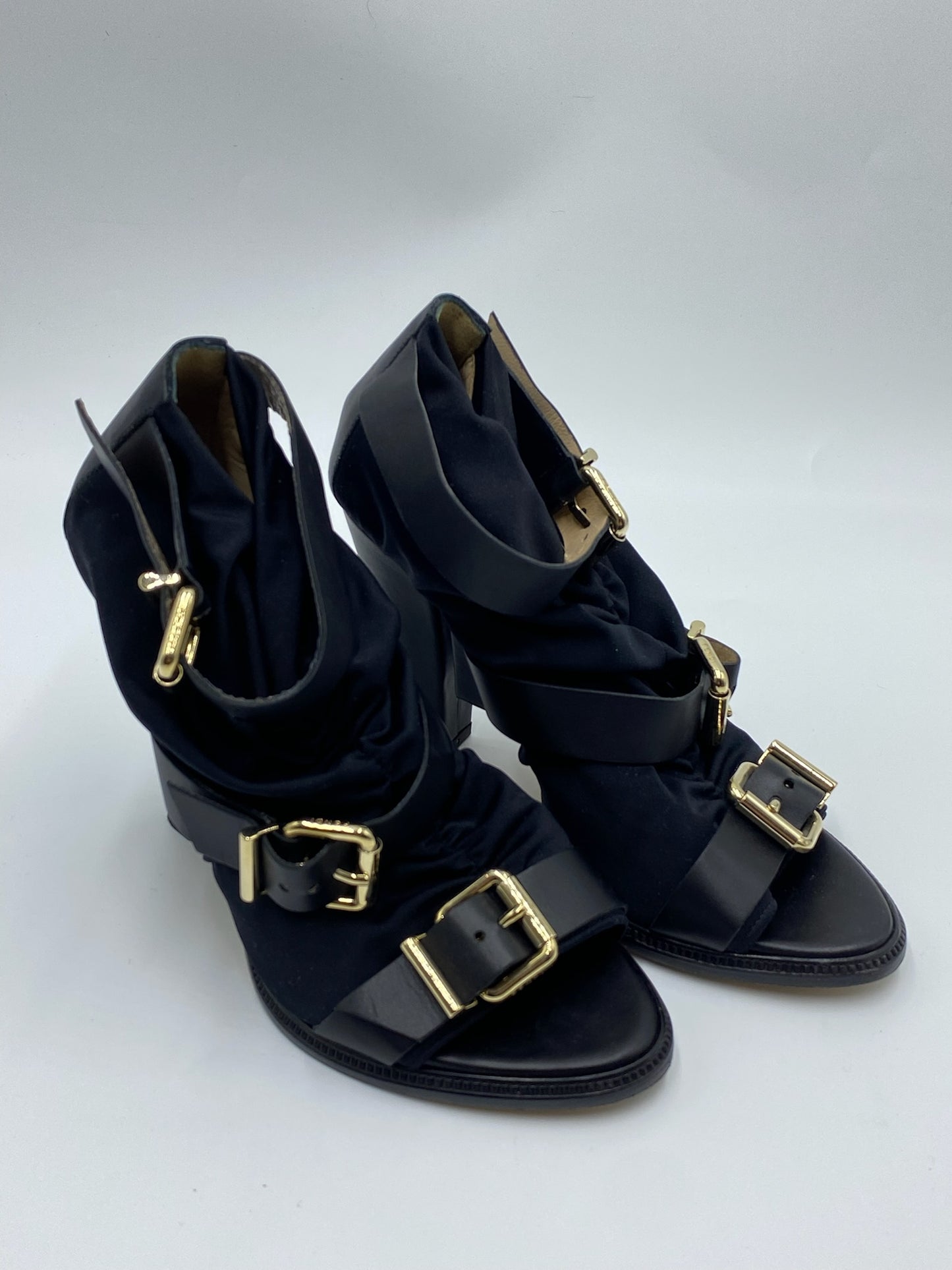 Fendi Black Satin Ankle Booties Size 38.5