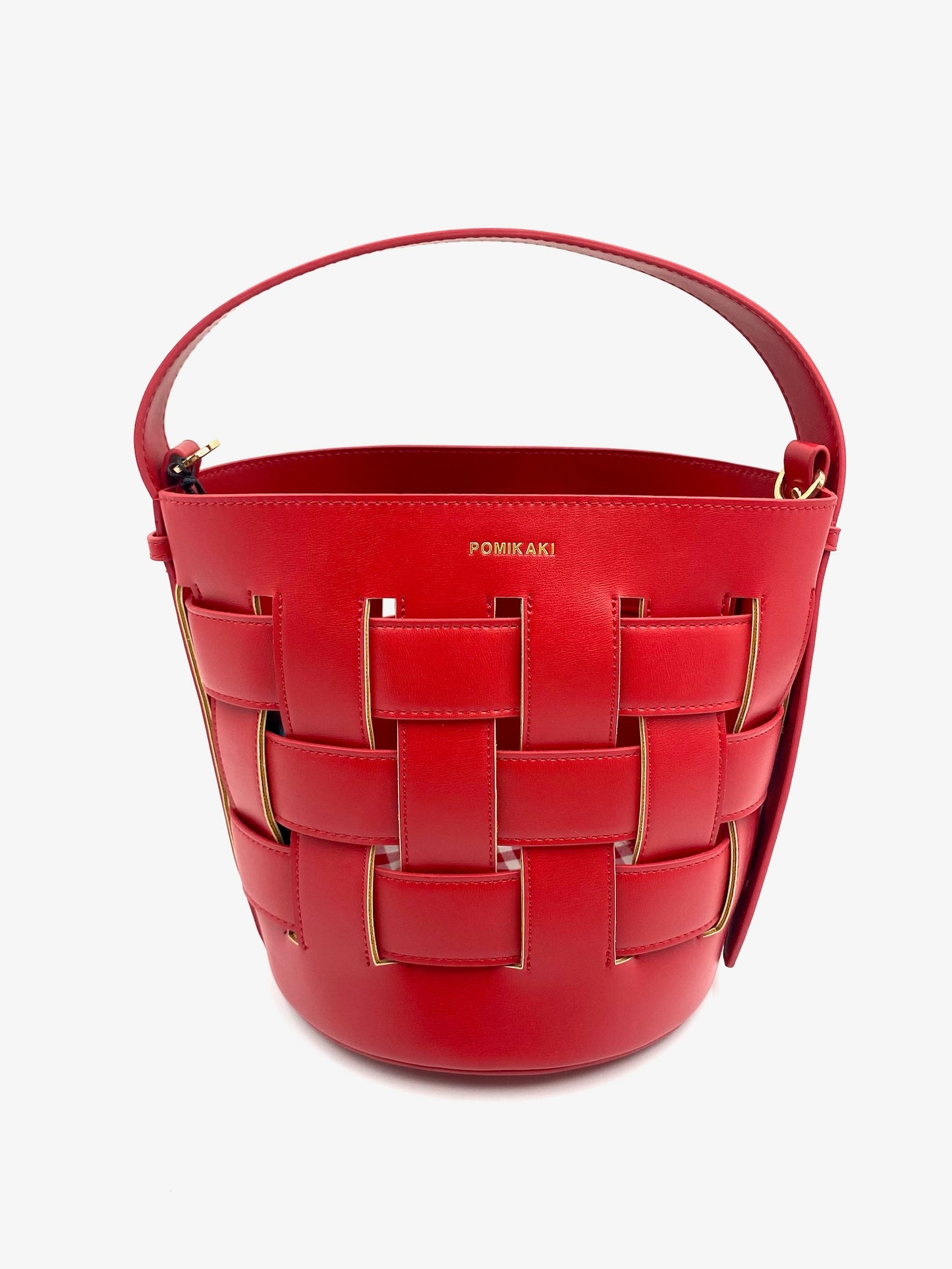 Brand New Pomikaki Red Woven Bucket Bag