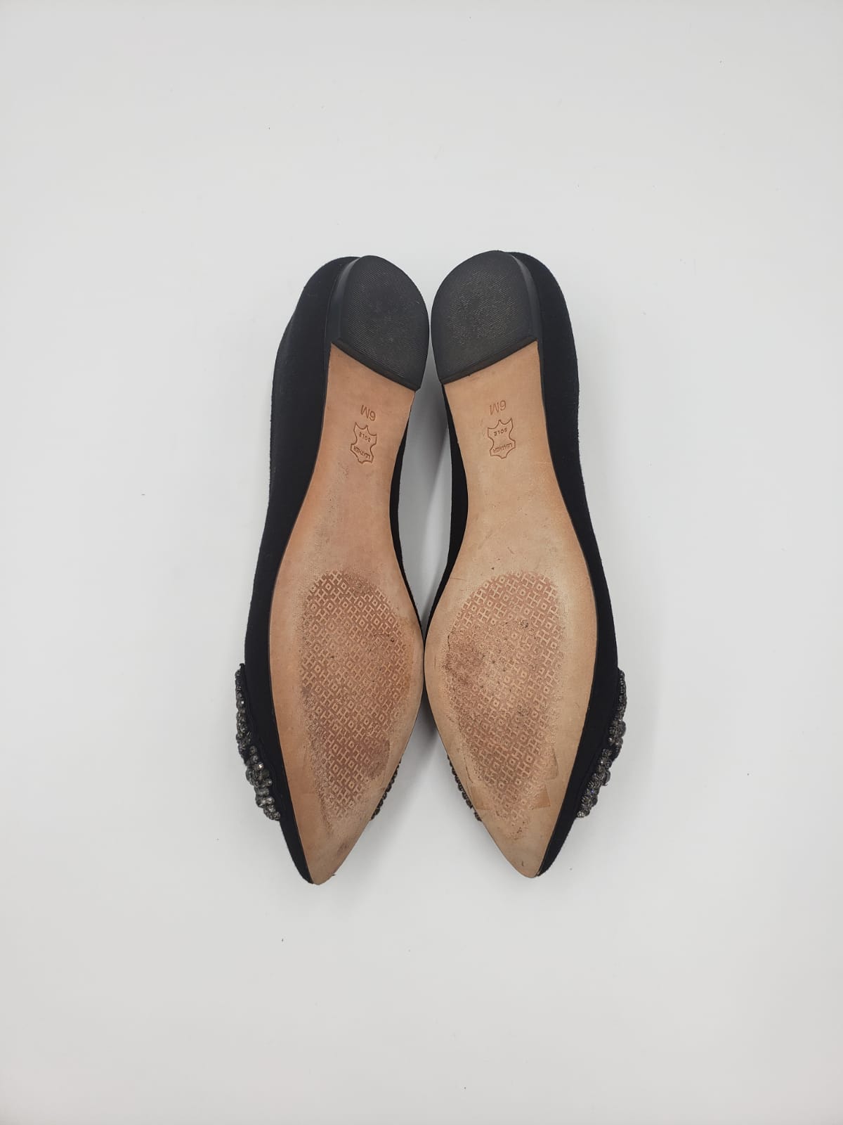 Tory Burch Vanessa Black Suede Beaded Bow Flats Size 6