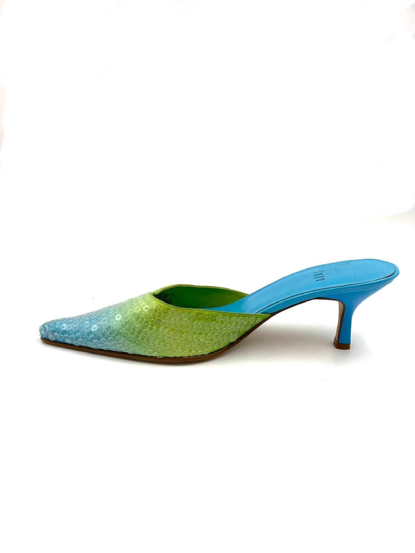 Impo Blue & Green Ombre Sequin Pointed Kitten Heel Mule Size 8M