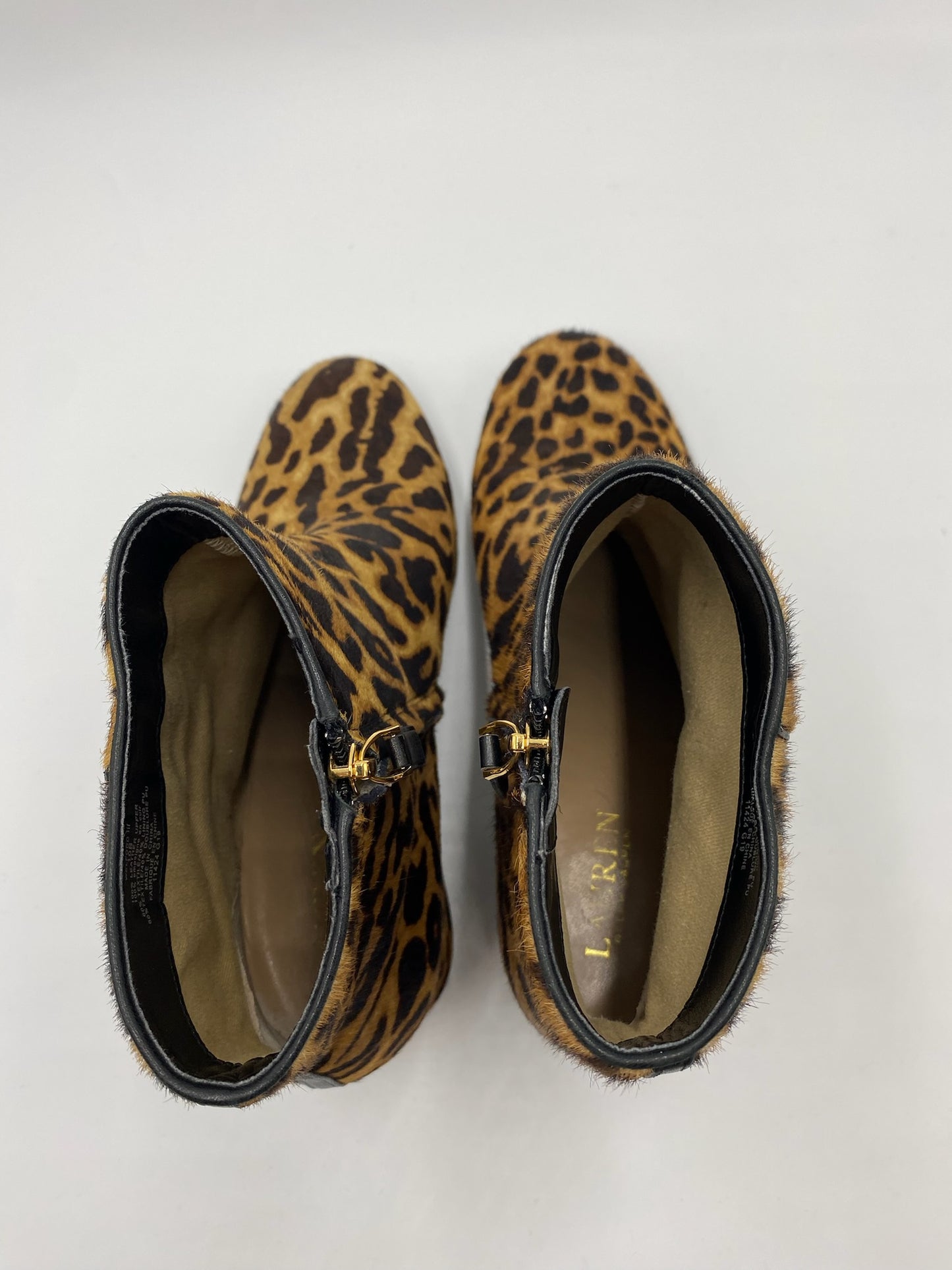 Ralph Lauren Leopard Print Mohair Ankle Boots Size 10B