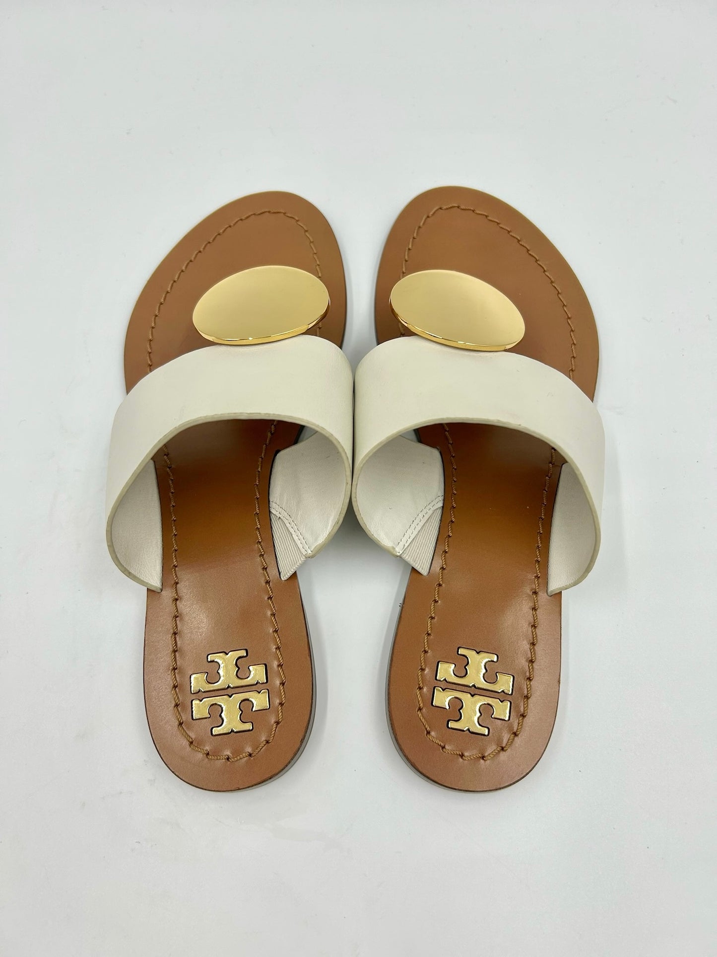 Tory Burch Patos Disk White Leather Sandals Size 6M