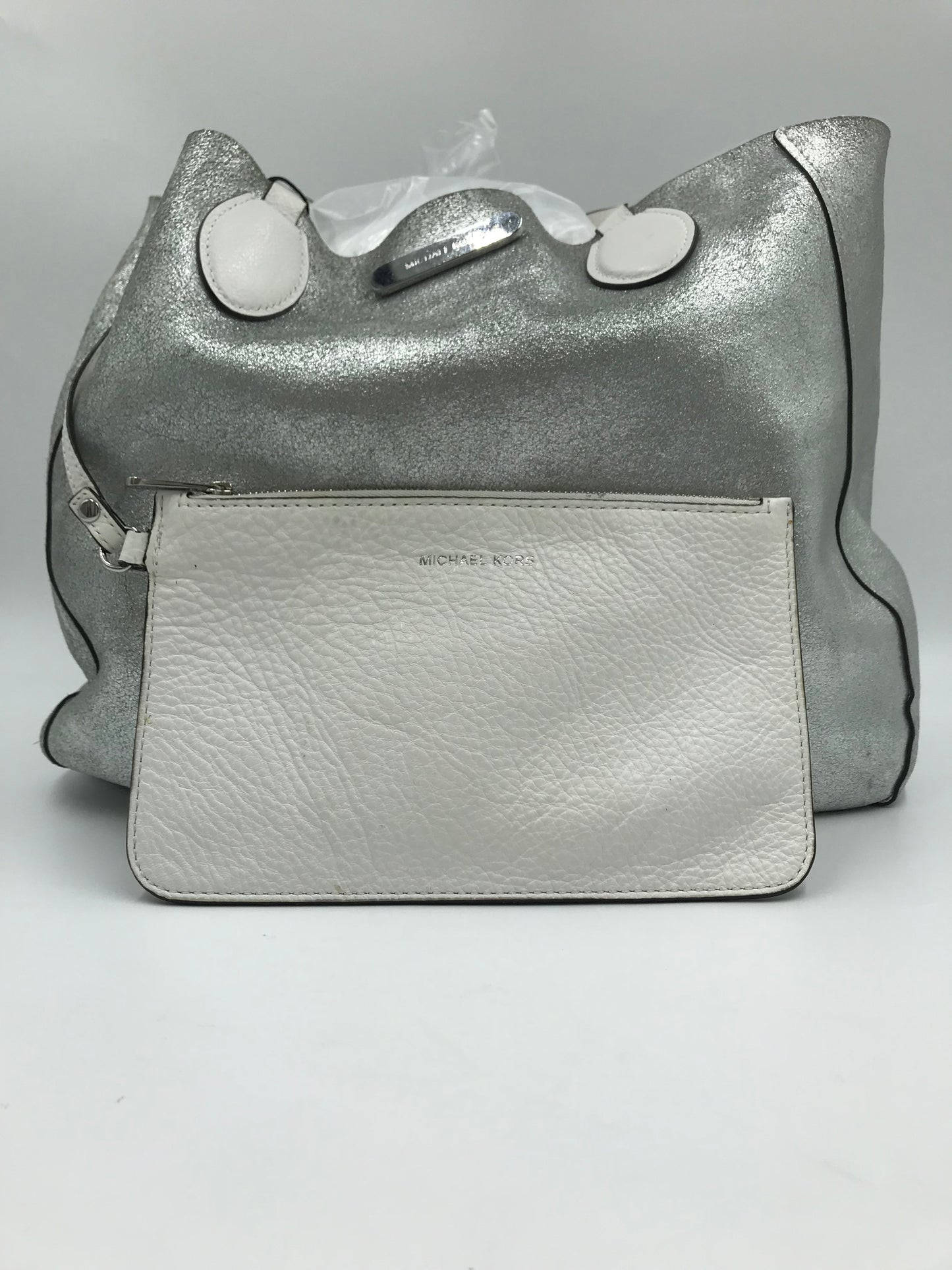 Michael Kors Leather Reversible Silver & White Large Tote