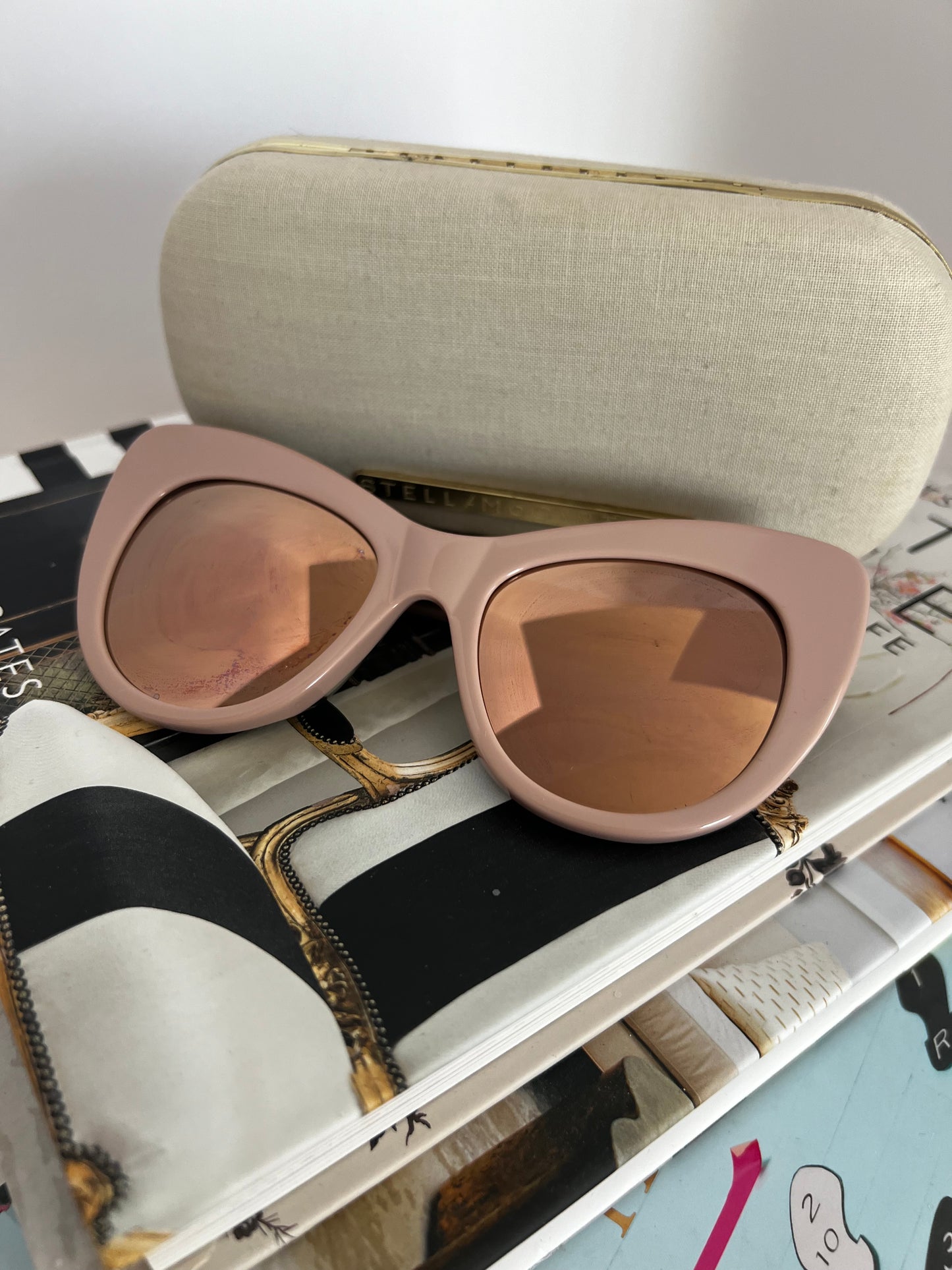 Stella Mccartney Pink Taupe Cateye Mirrored Sunglasses