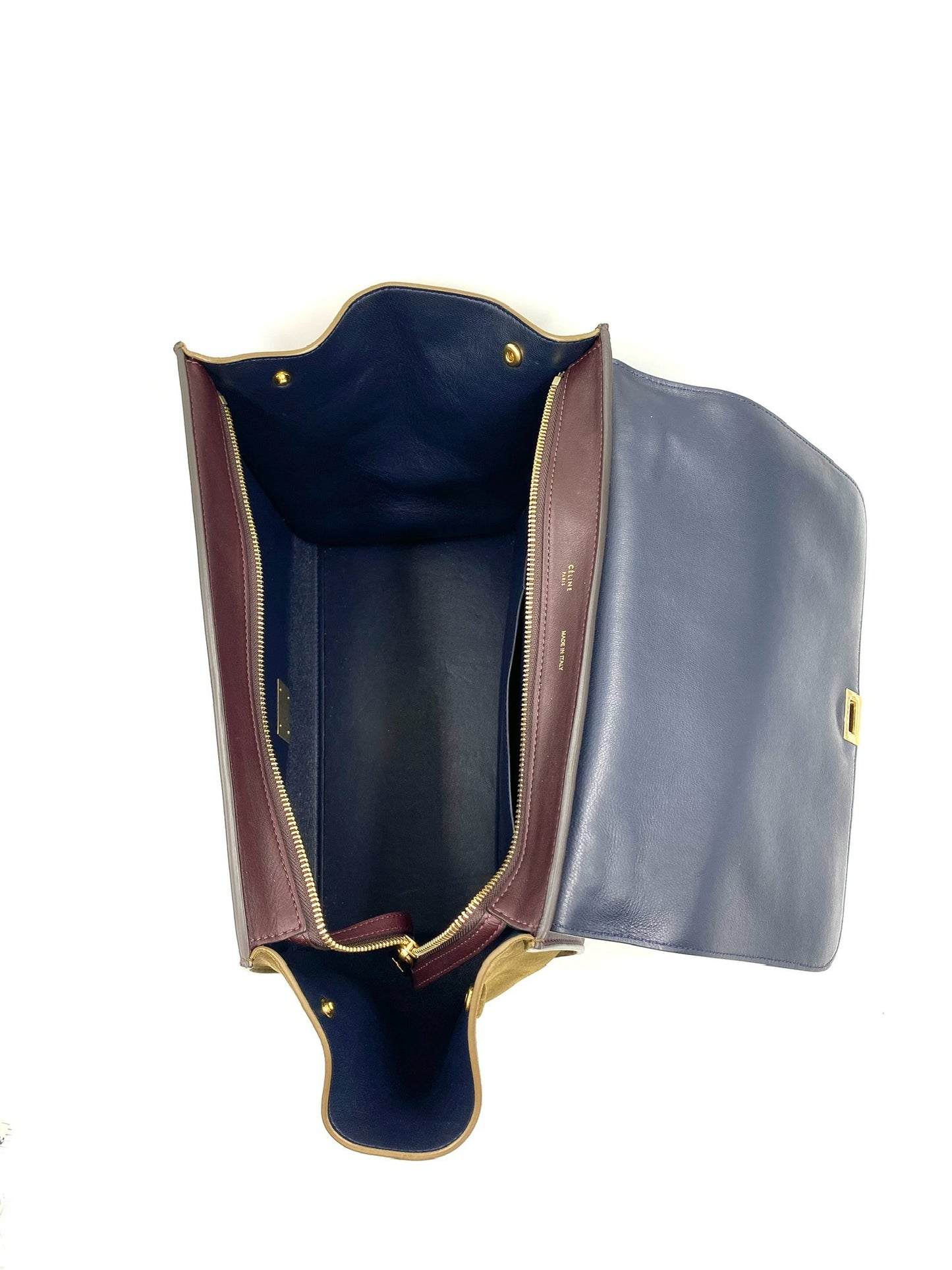 Celine Tri-Color Leather & Suede Medium Trapeze Bag