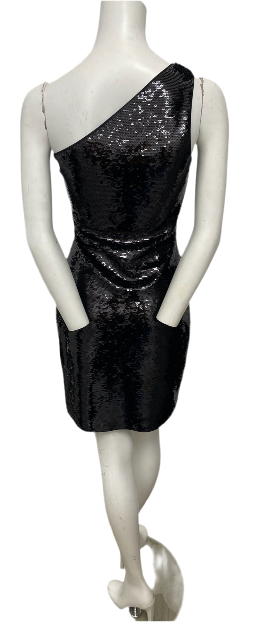 Michael Kors Black One Shoulder Sequin Dress Size XS