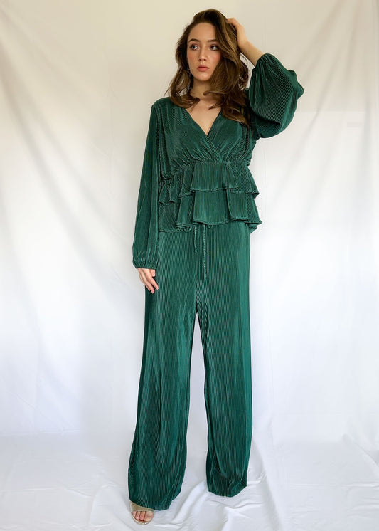 Dee Elly Green Plisse Pant Set Size XL