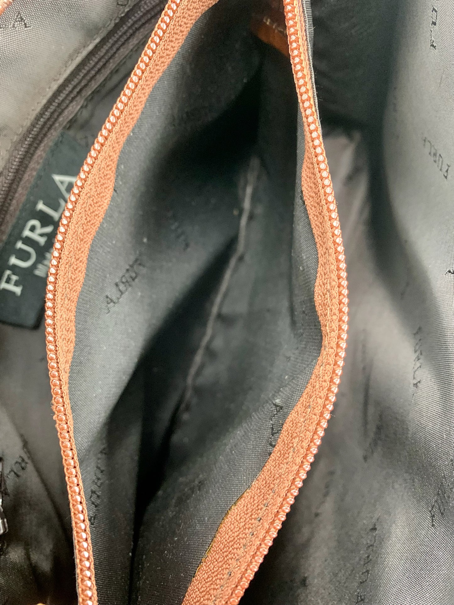 Furla Brown Leather Croc Embossed Shoulder Bag