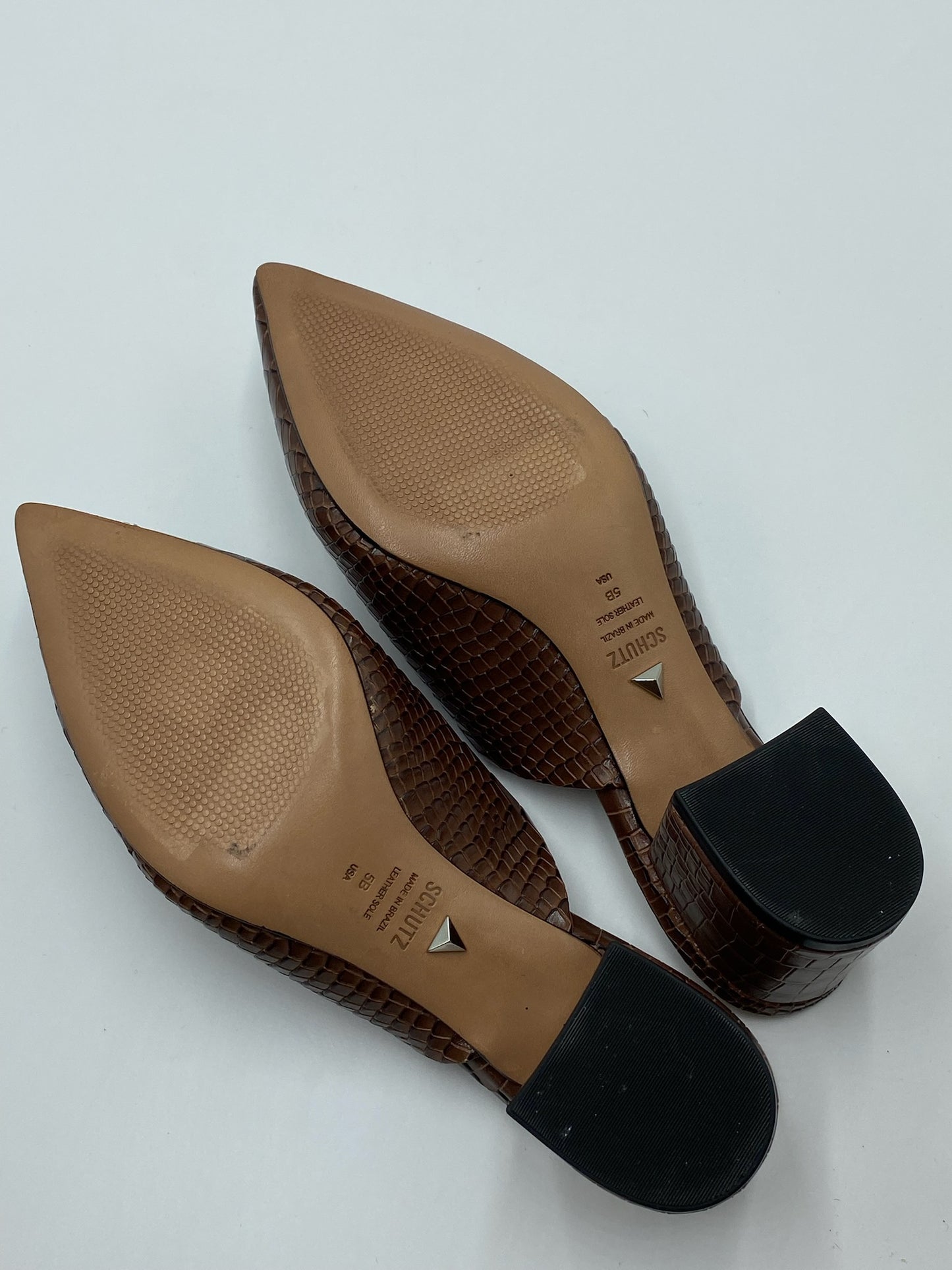 New Schutz Brown Embossed Leather Mule Size 5B