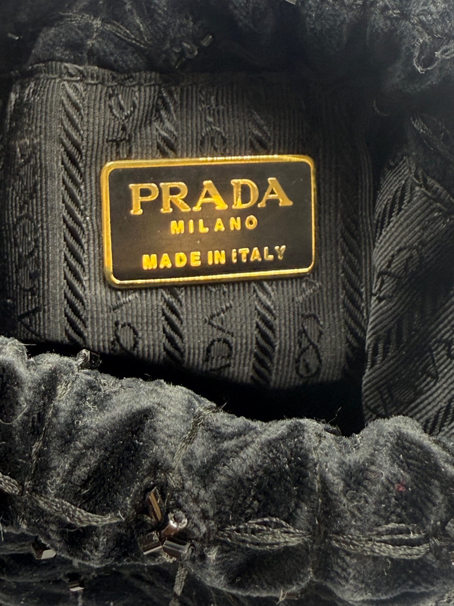 Vintage Prada Black Velvet Beaded Bucket Bag