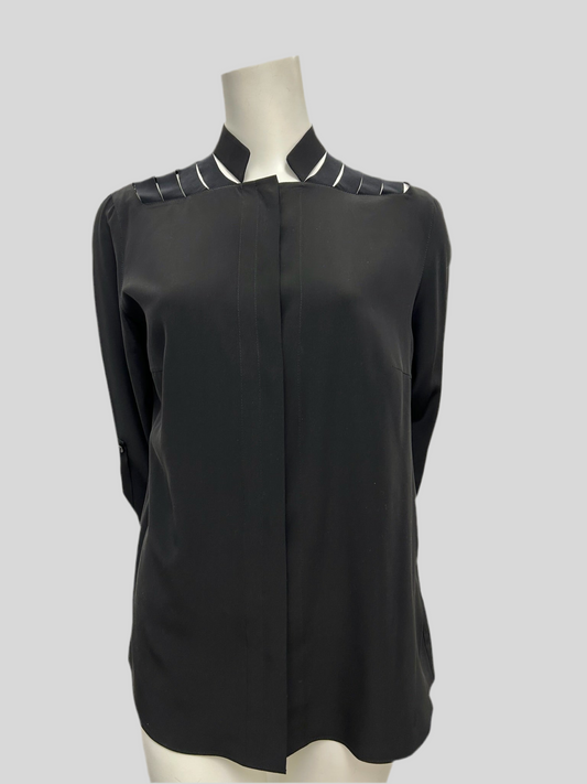Akris Black Silk Cut-Out Button Up Blouse Size 10