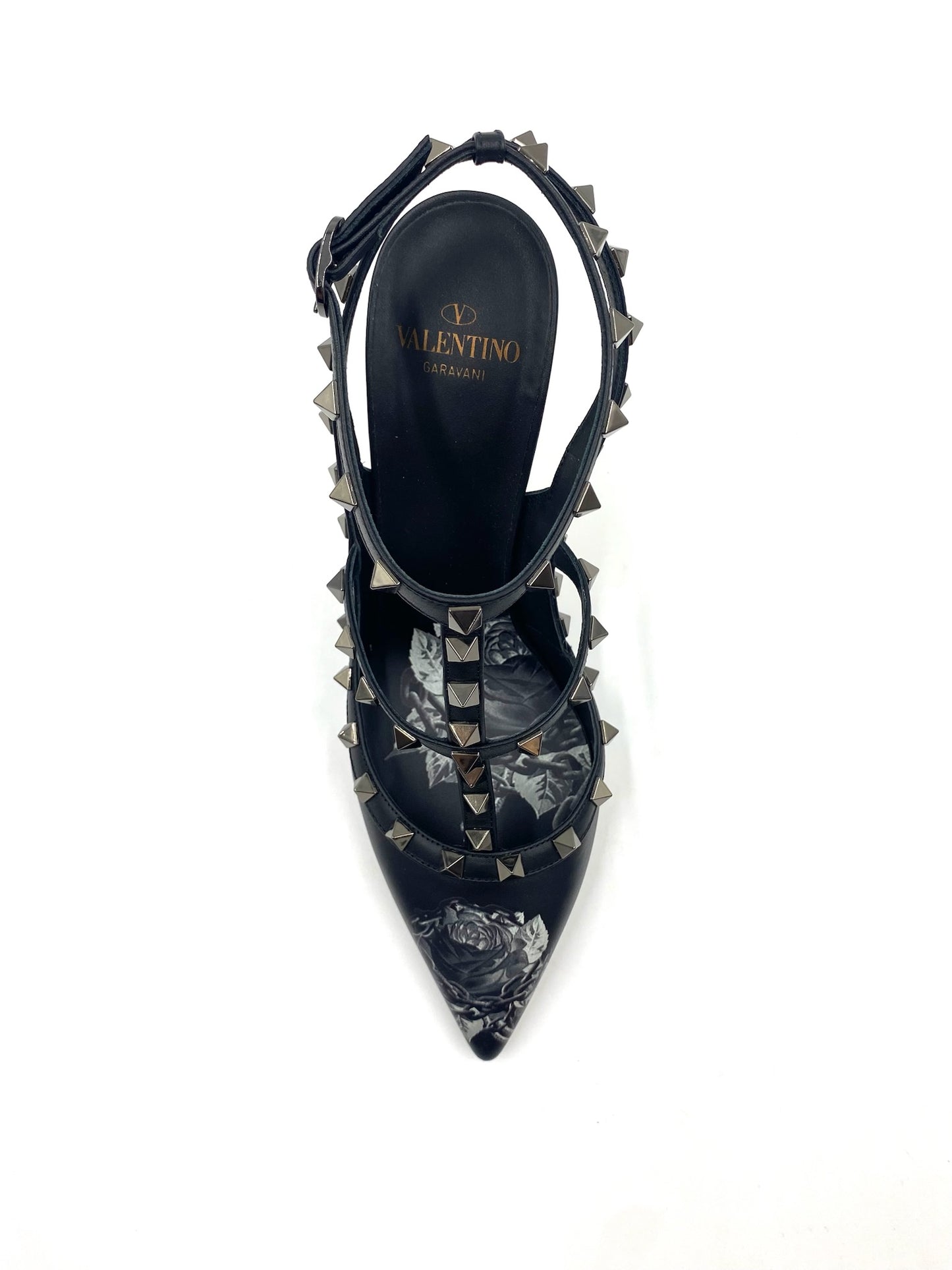 Valentino Garavani Black Floral Rockstud Heels Size 39.5