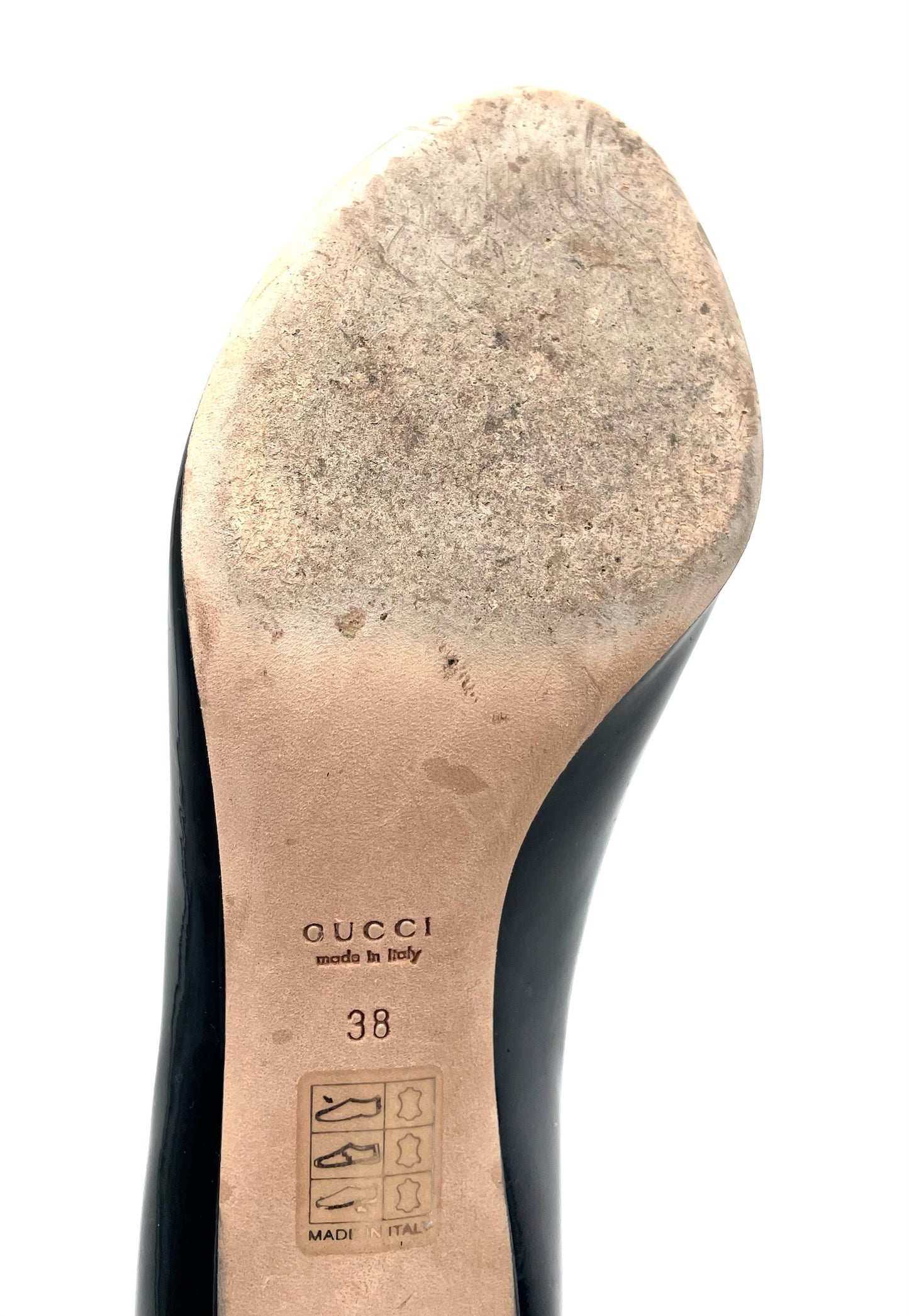 Gucci Black Patent Open Toe Kitten Heel Pump Size 38
