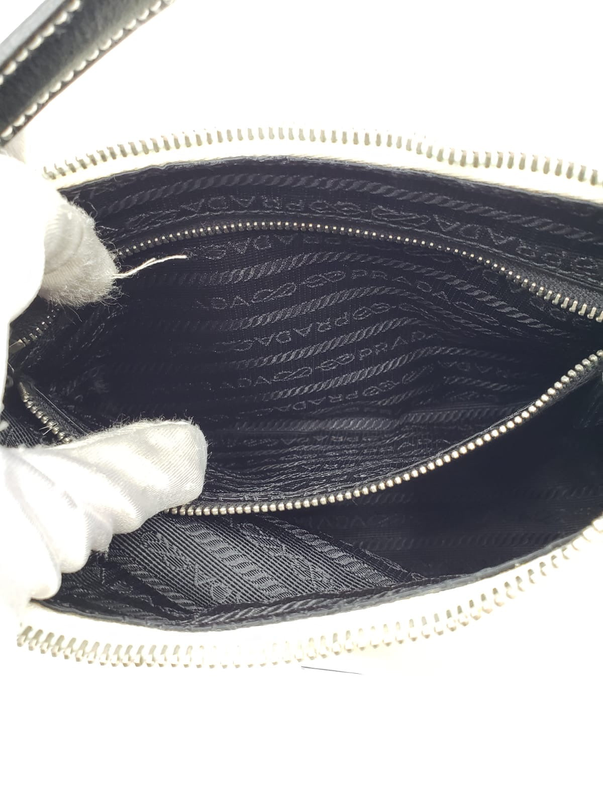 Prada Tessuto Sirio Bianco Nero Pochette Handbag