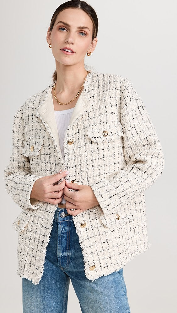 Anine Bing Janet White Tweed Jacket Size L