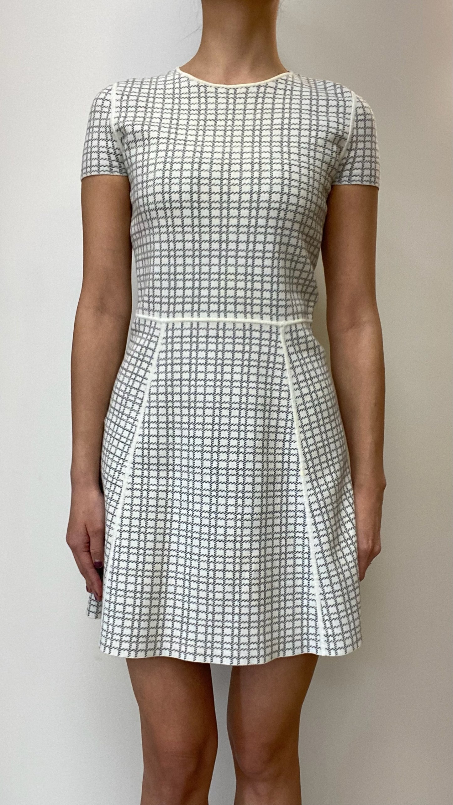 Theory Grey Checkered Knit Dress Size S