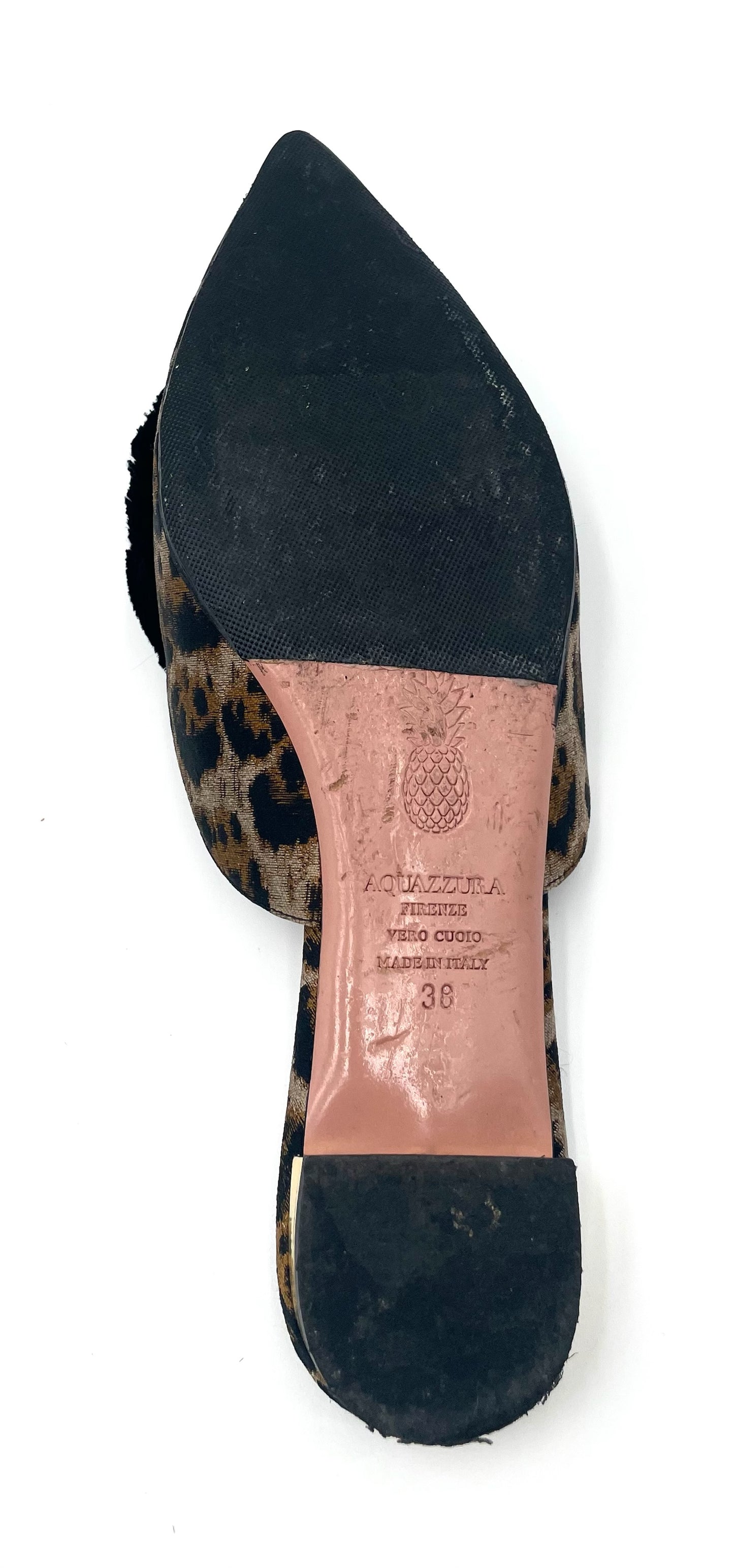 Aquazzura Pom Pom Leopard Print Slides Size 38