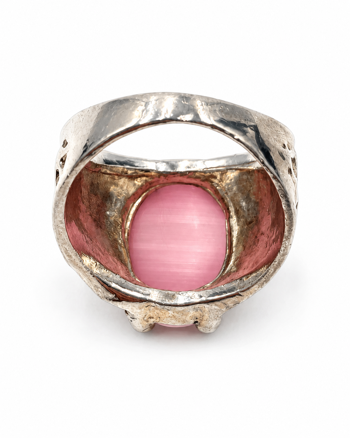 Vintage Pink Moon Stone Silver Tone Ring Size 9.5