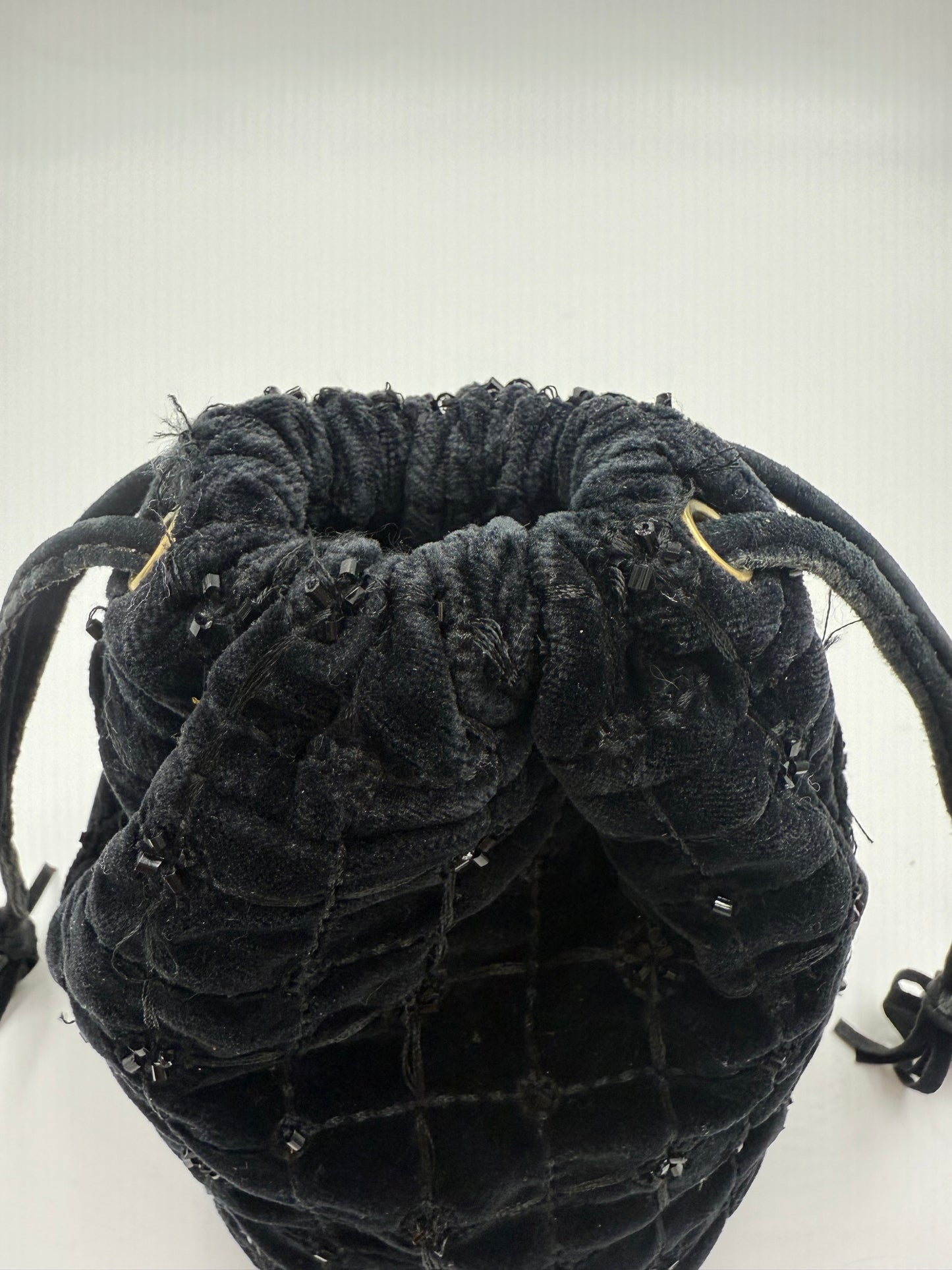 Vintage Prada Black Velvet Beaded Bucket Bag