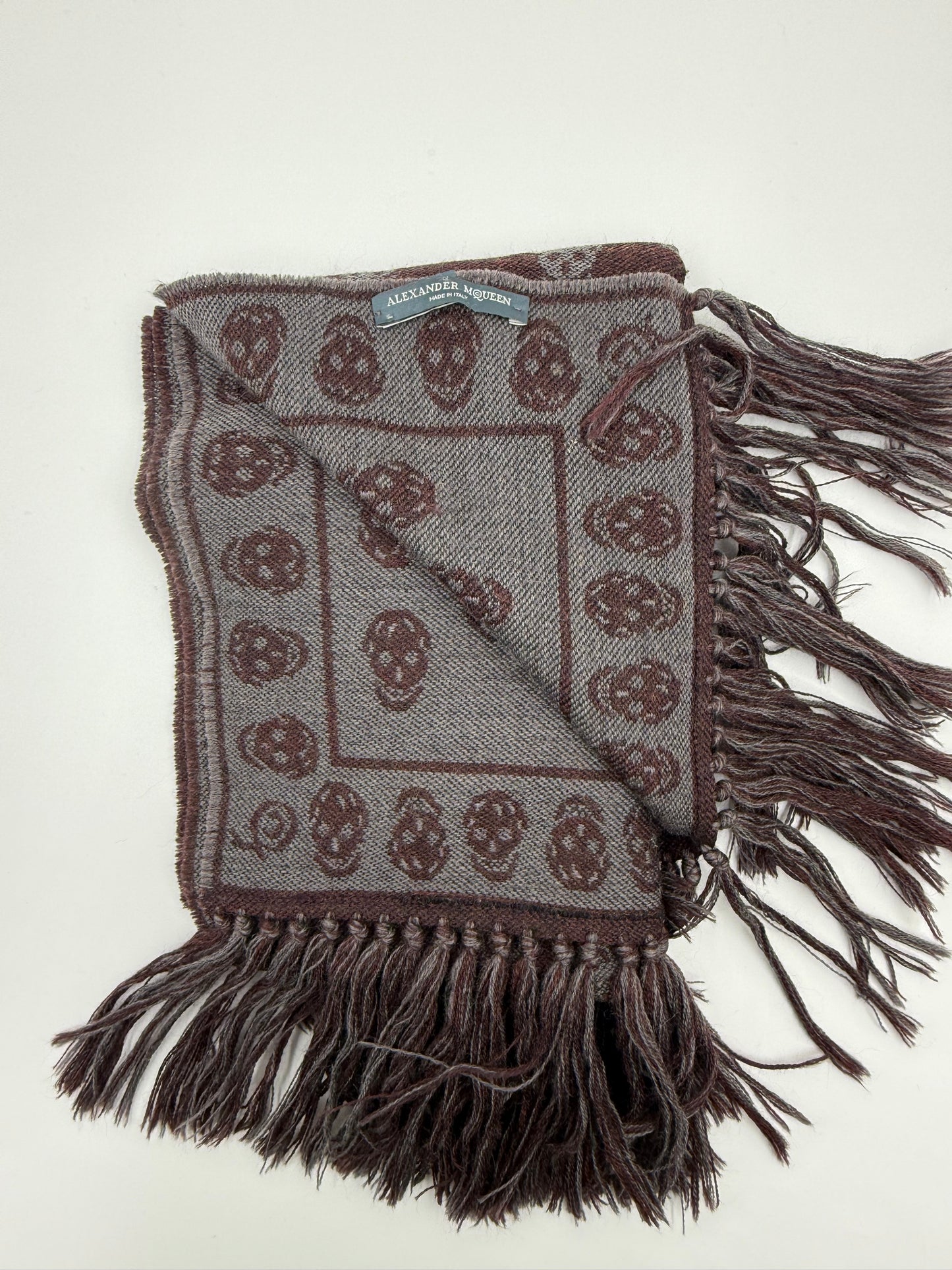 Alexander McQueen Burgundy & Grey Wool Scarf