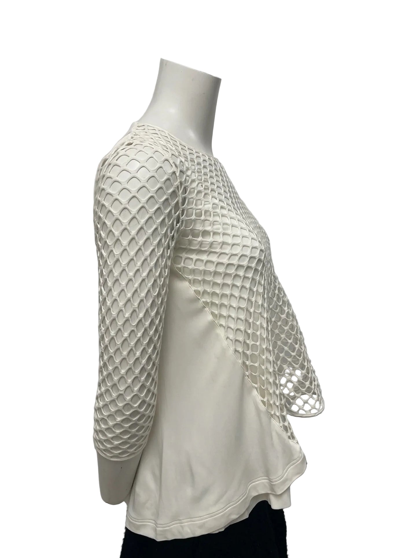 Akris White Mesh Overlay Blouse Size 4
