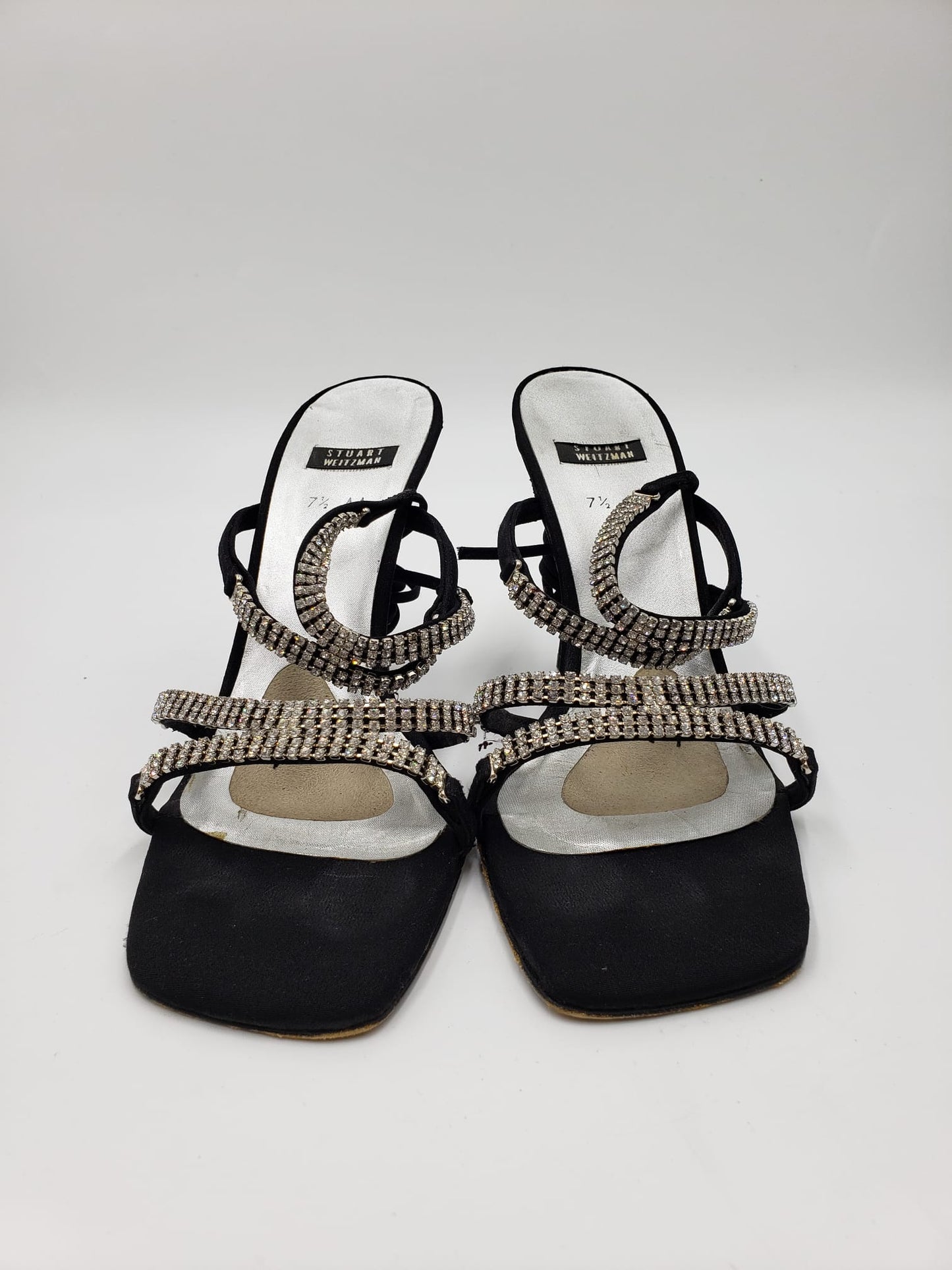 Stuart Weitzmann Black Crystal Wrap Around Heels size 7.5
