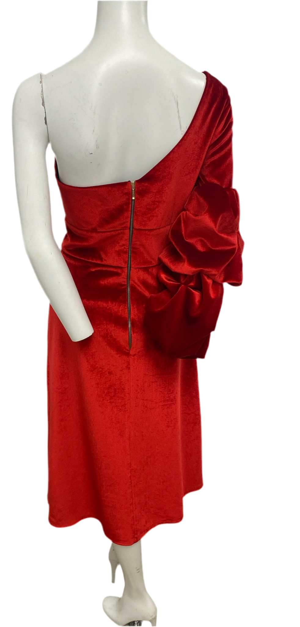 Skazi Red Velvet One Sleeve Dress Size S