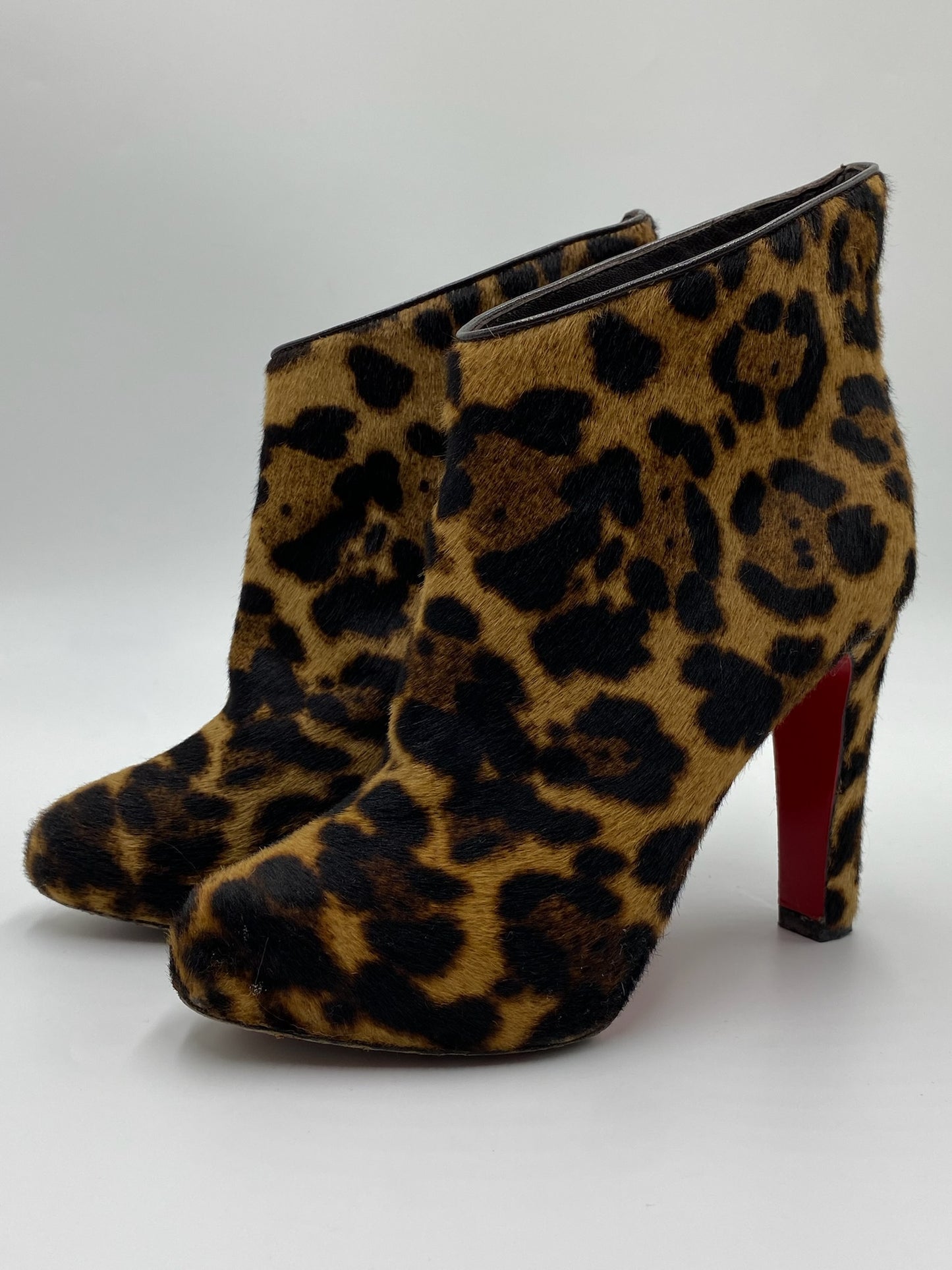 Christian Louboutin Leopard Mohair Ankle Boots Size 6.5