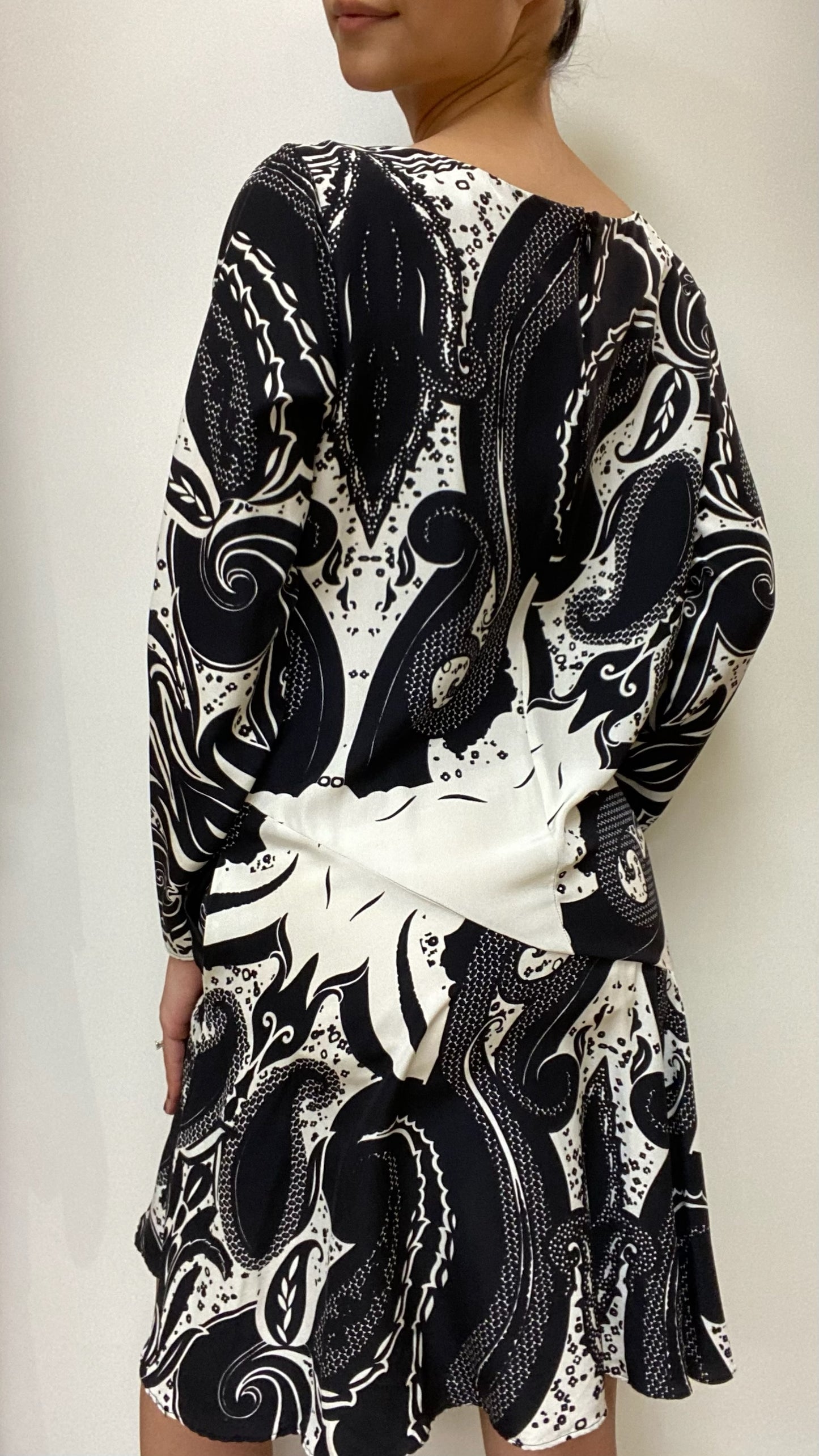 Etro Black & White Print Silk Dress Size 44