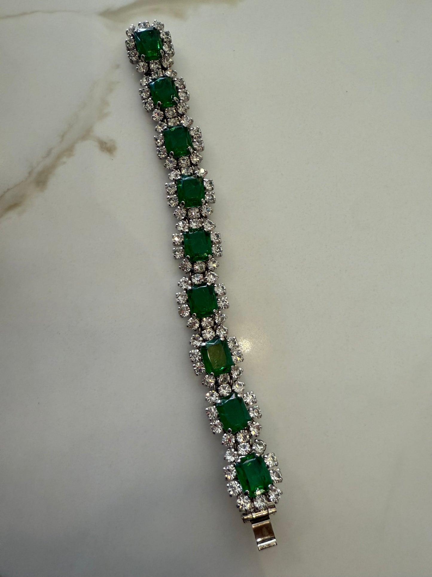 Rare Vintage 1973 Christian Dior Emerald Green & Glass Stone Necklace, Bracelet & Earring Set ( Collectible Piece)