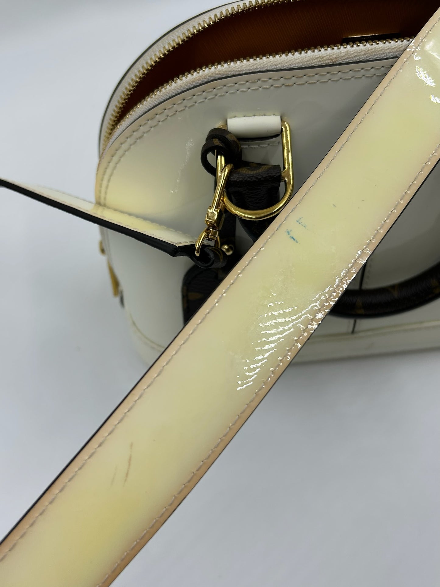 Louis Vuitton “Limited Edition” Vernis Alma BB Cream & Monogram Bag
