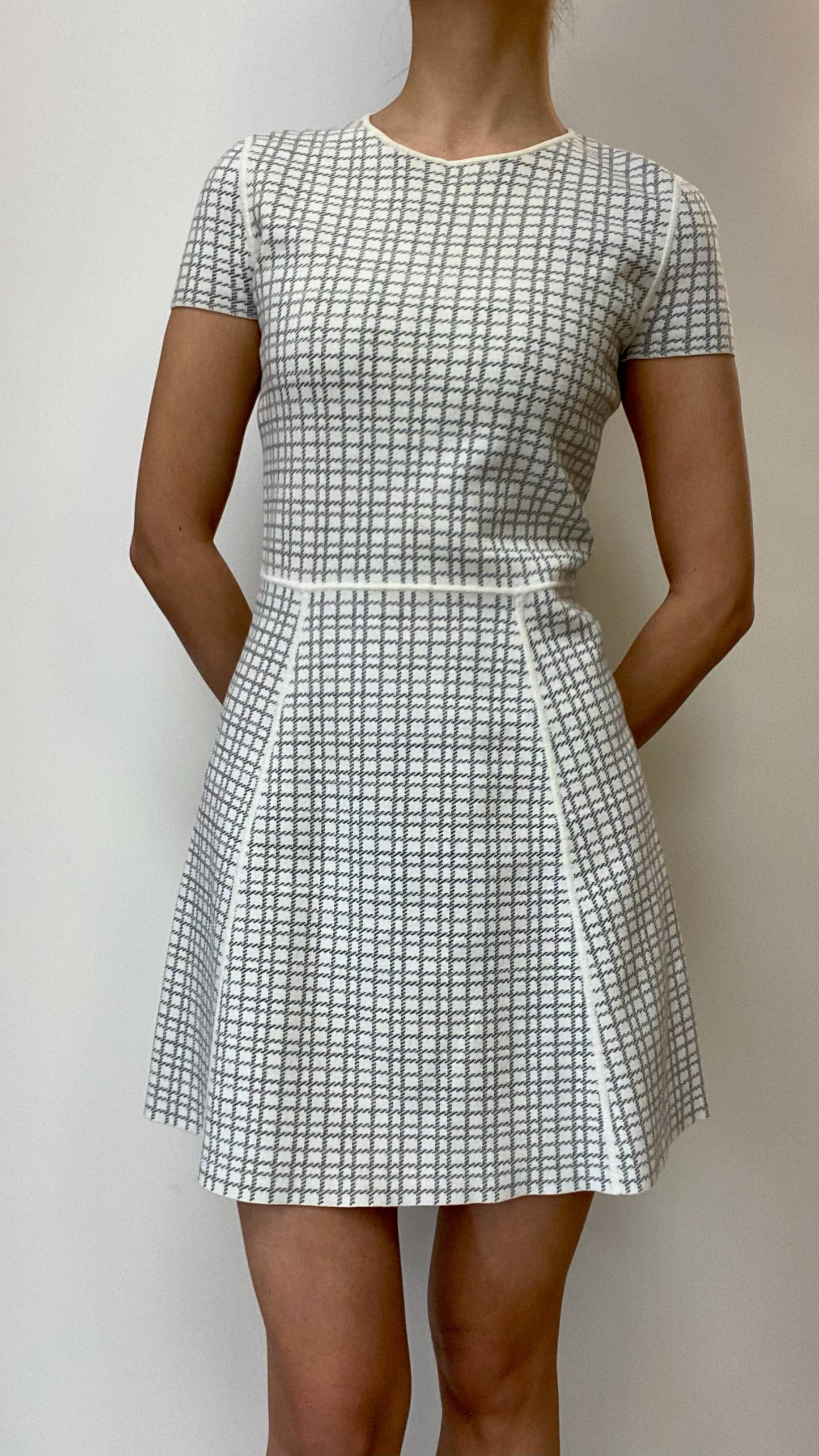 Theory Grey Checkered Knit Dress Size S