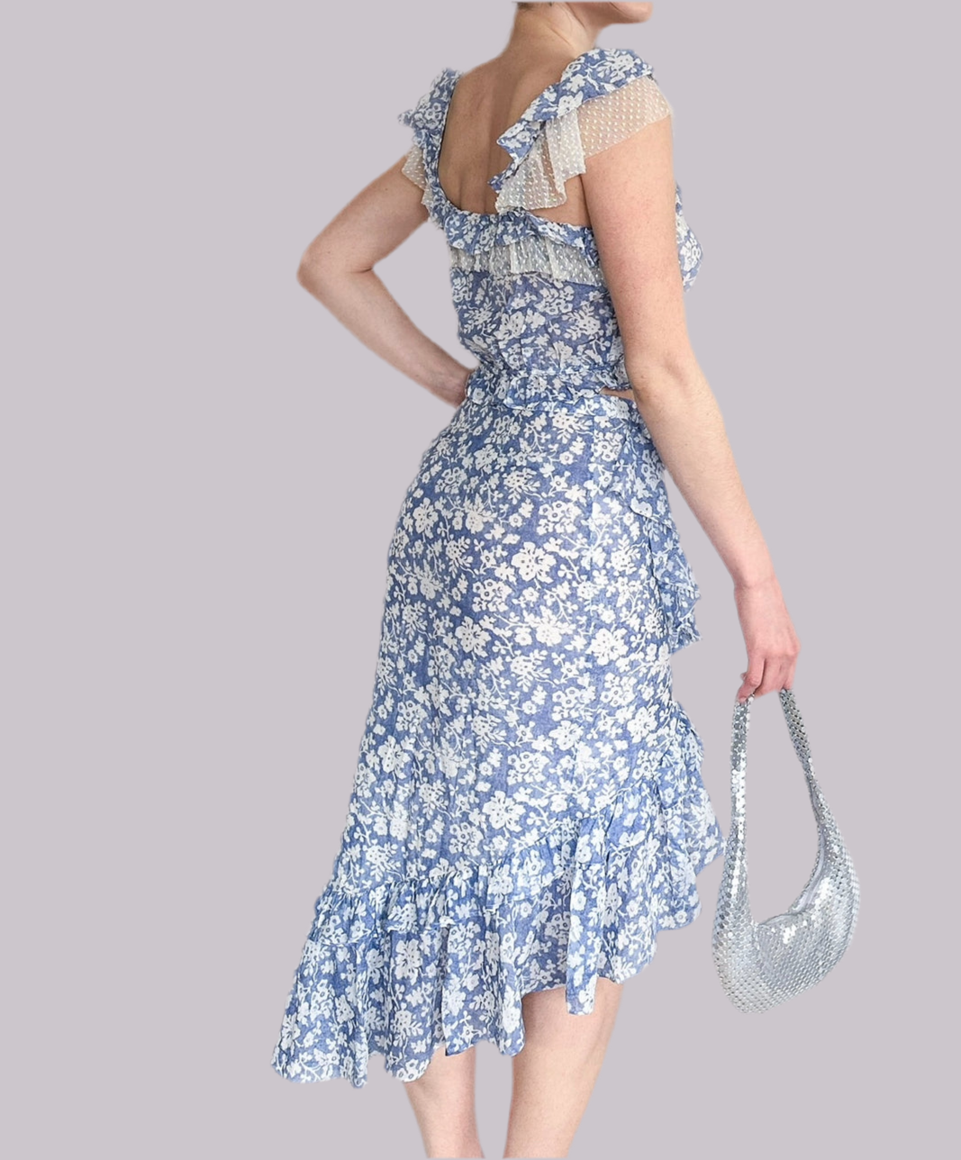 LoveShackFancy Blue Floral Skirt Set Size S