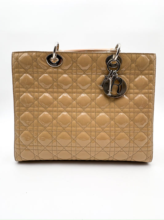 Lady Dior Biege Patent Large Bag