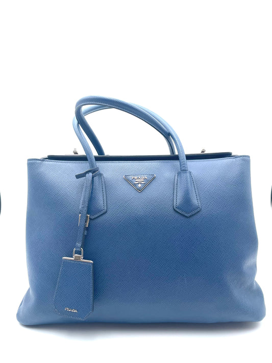 Prada Blue Saffiano Cuir Large Twin Tote