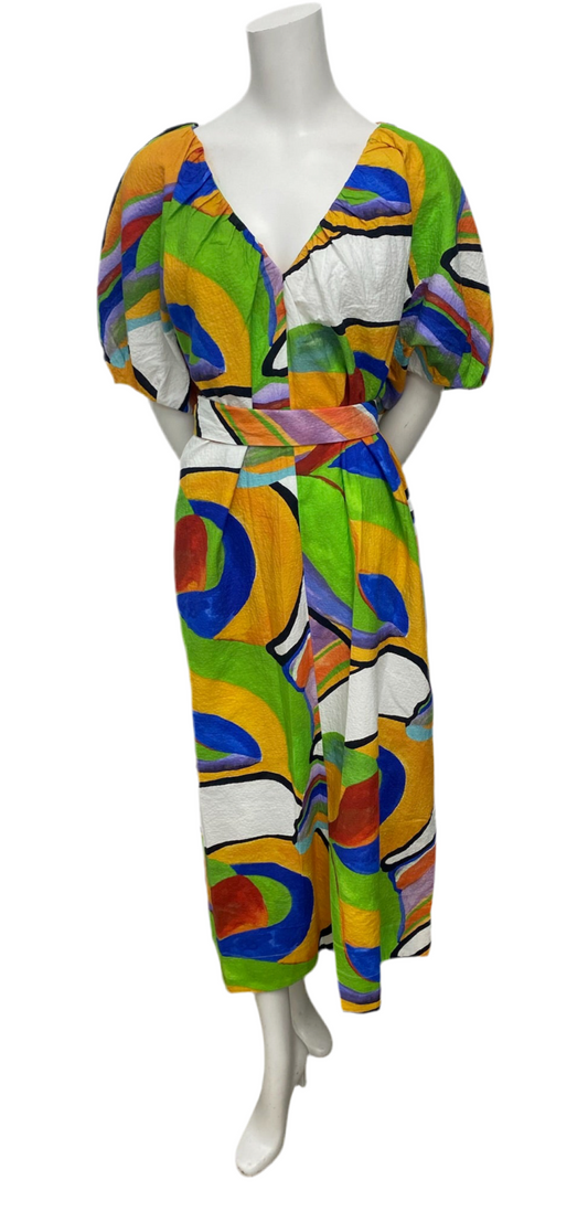NWOT Mara Hoffman Bubble Sleeve Multicolor Print Dress Size L