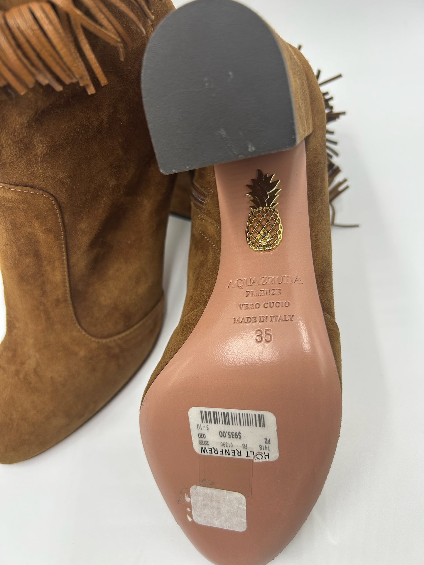 New Prada Camel Suede Leather Fringe Ankle Boots Size 35