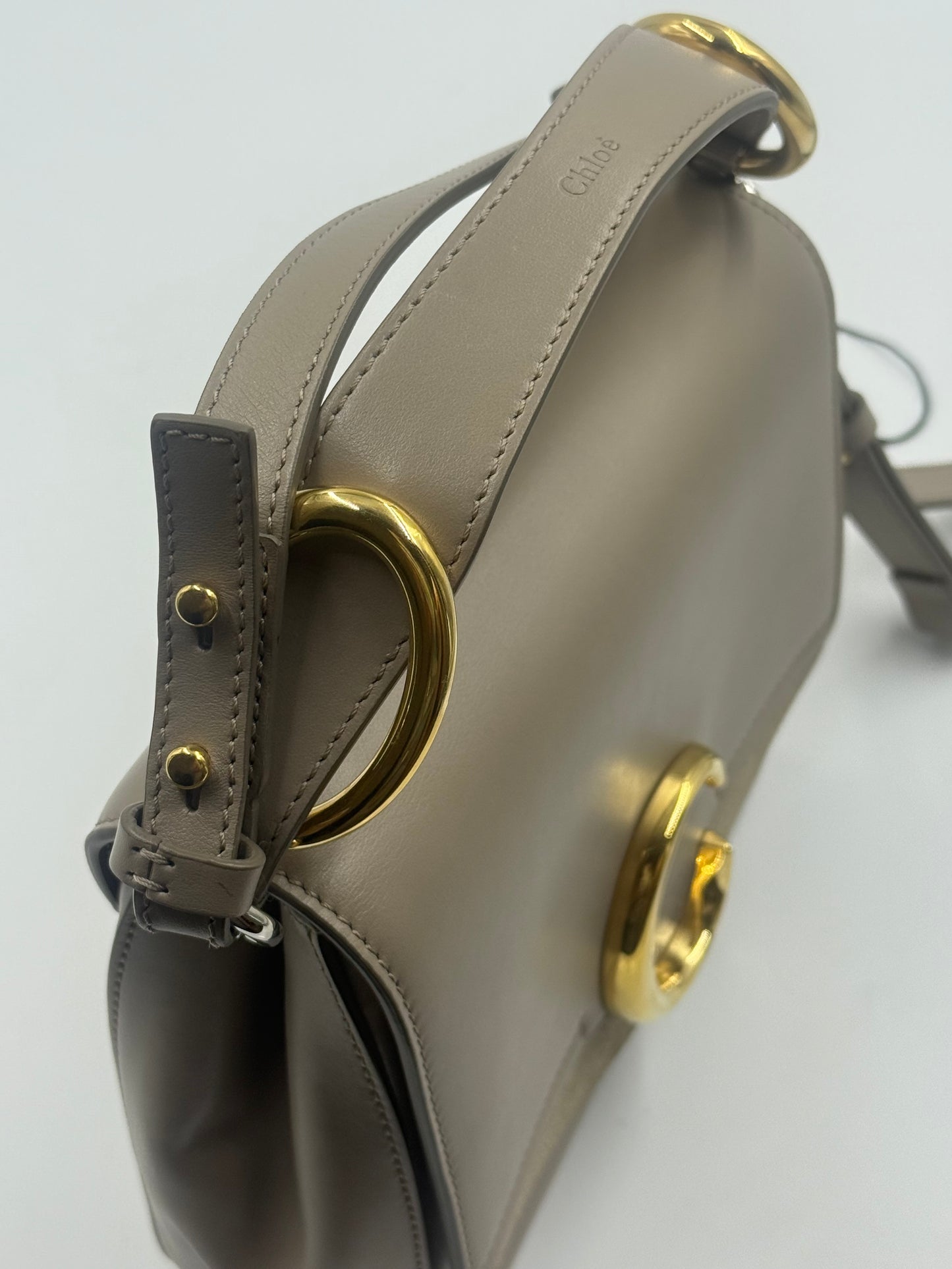 Chloe Calfskin Small C Taupe Crossbody Bag