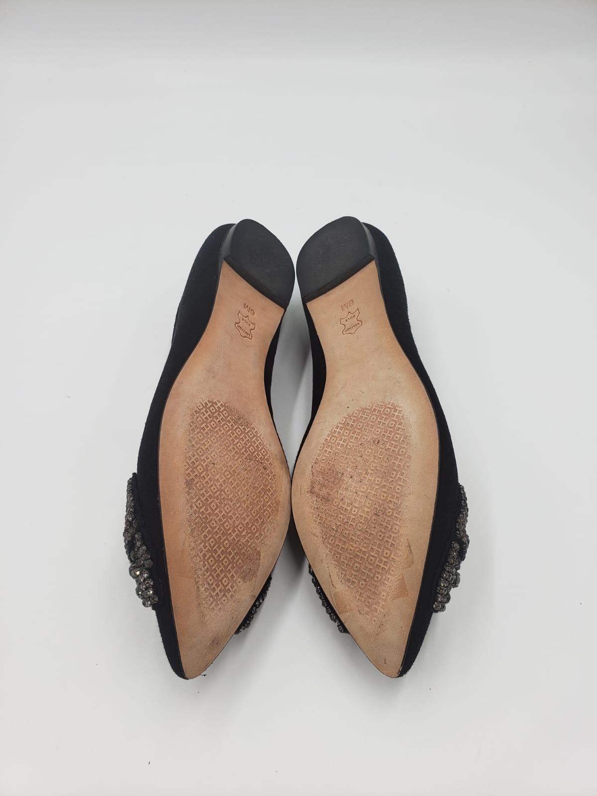 Tory Burch Vanessa Black Suede Beaded Bow Flats Size 6