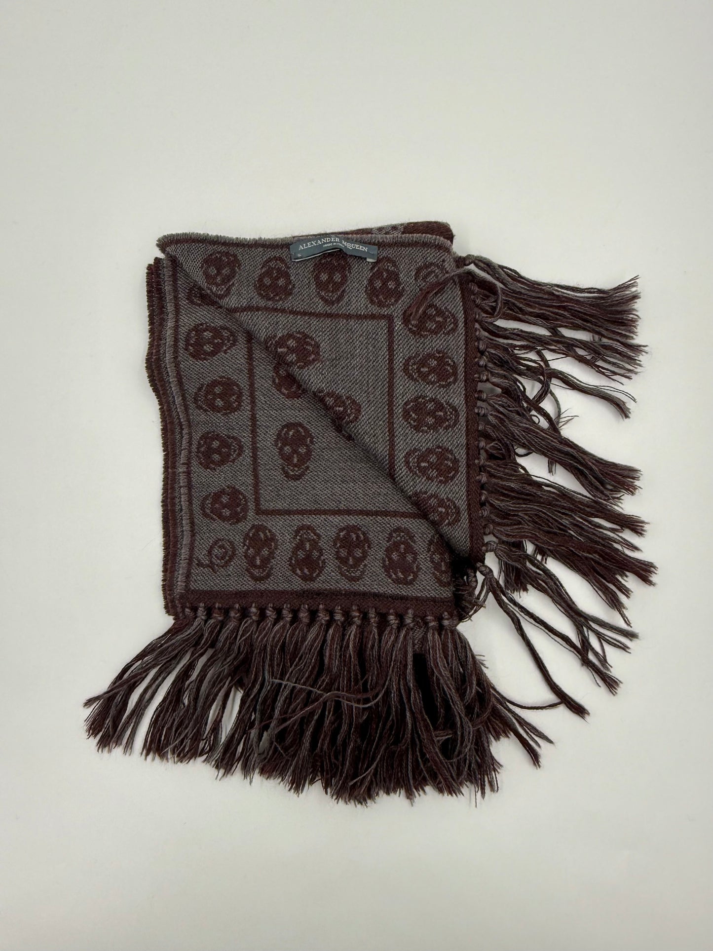 Alexander McQueen Burgundy & Grey Wool Scarf