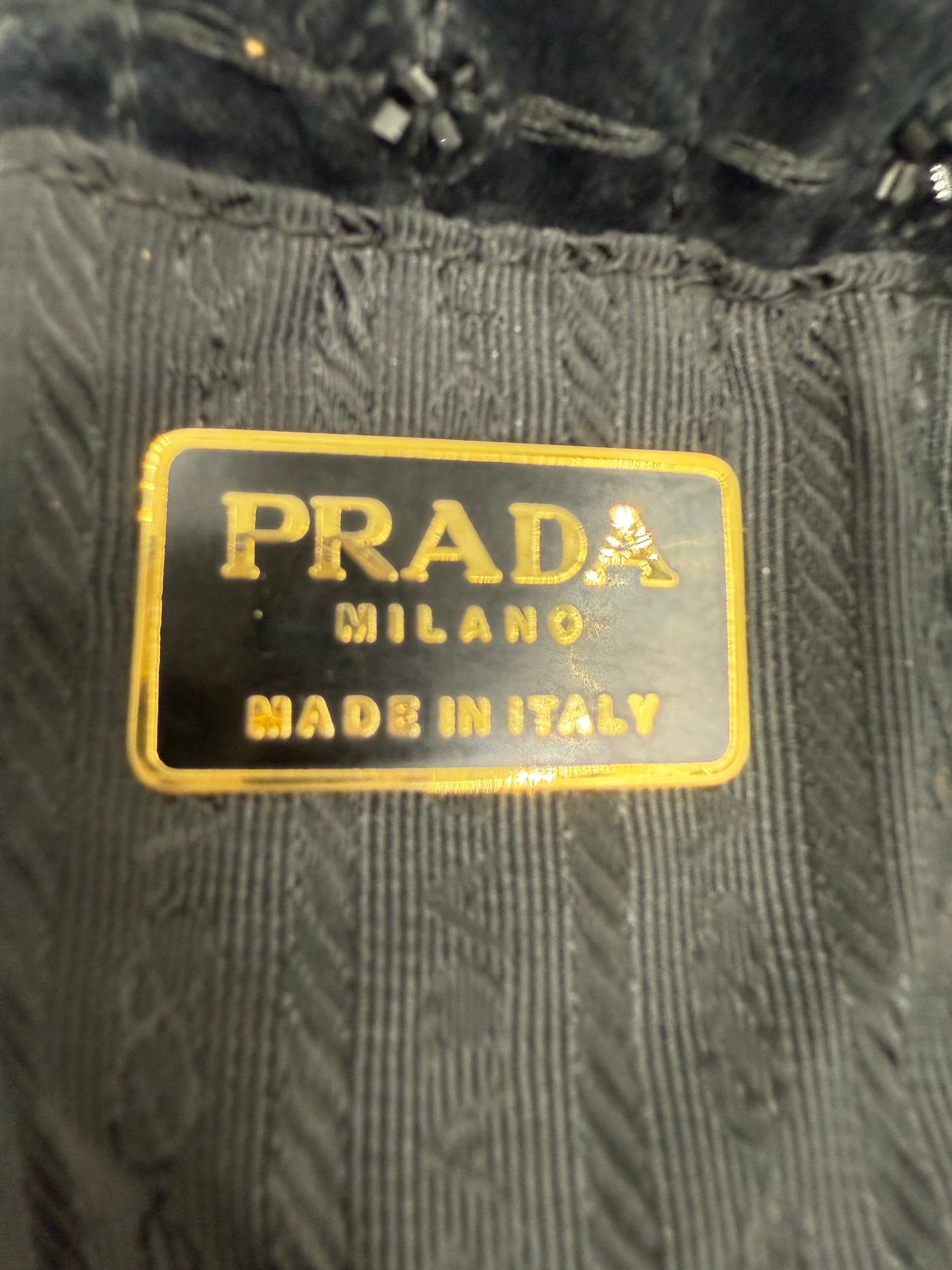 Vintage Prada Black Velvet Beaded Bucket Bag