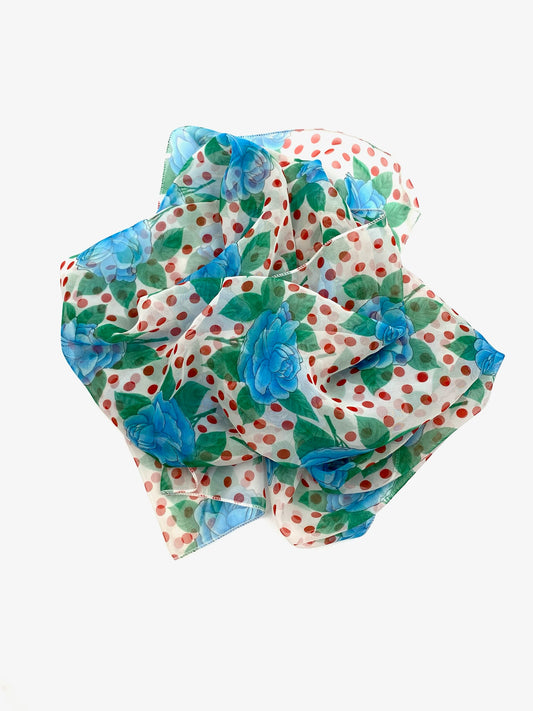 Vintage Blue Floral Print Scarf