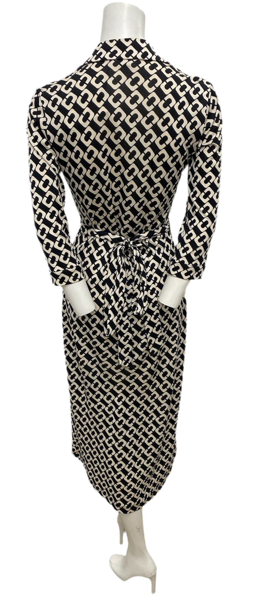 DVF Black & White Print Silk Wrap Midi Dress Size 6